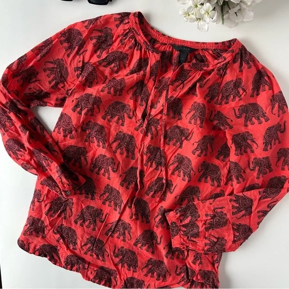 J. Crew Coral Tie Neck Top in Paisley Elephant. - Picture 3 of 6